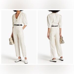 🌿 NEW Sandro Paris Pinstripe Bernardo Trousers | Ecru Noir | Size 36 (US 4)